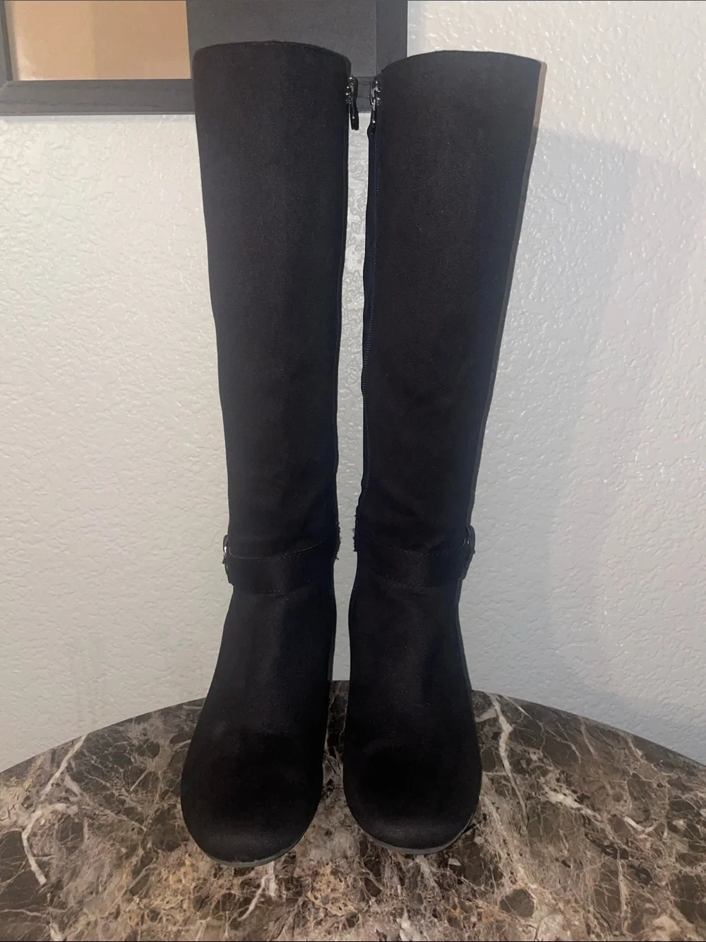 Tall Black Suede Knee-High Boots